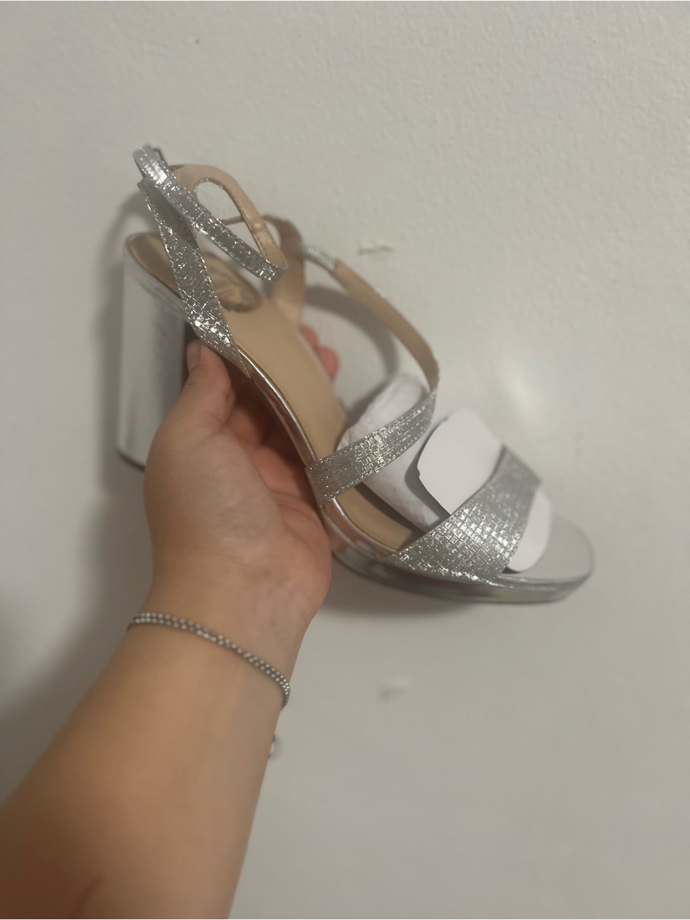 Macy's Silver Metallic Block Heel Sandals